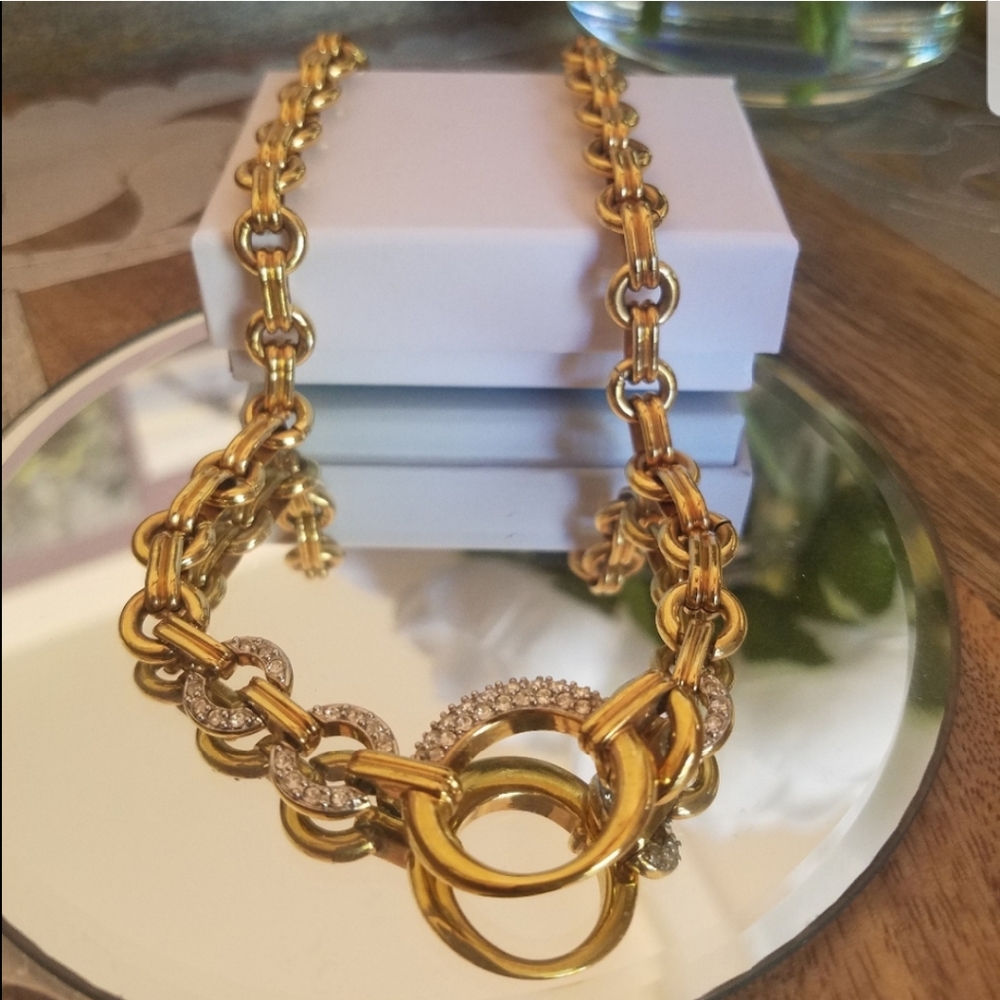 AUTHENTIC Swarovski 18k Gold Plated Chunky Chain Link Vintage Necklace - Picture 13 of 16